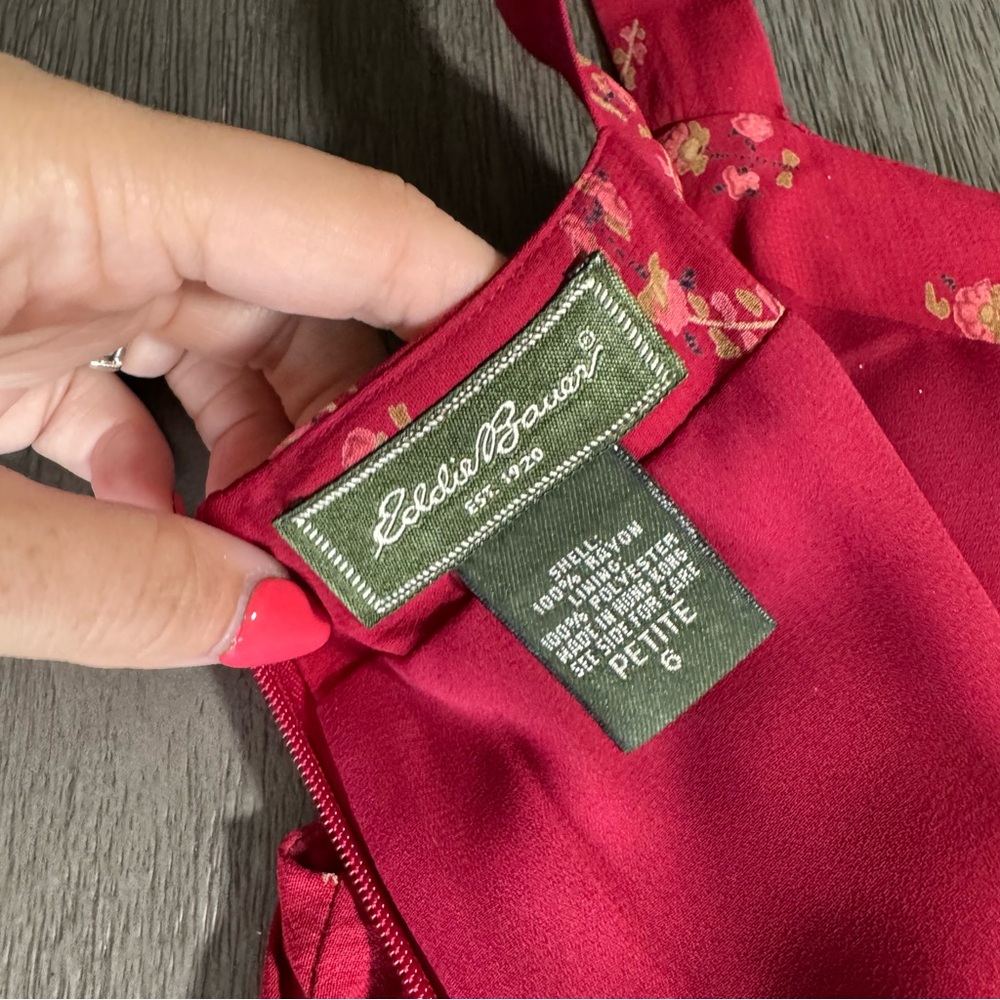 Vintage Eddie Bauer Maroon Floral Midi Dress Petite 6 - Picture 10 of 15